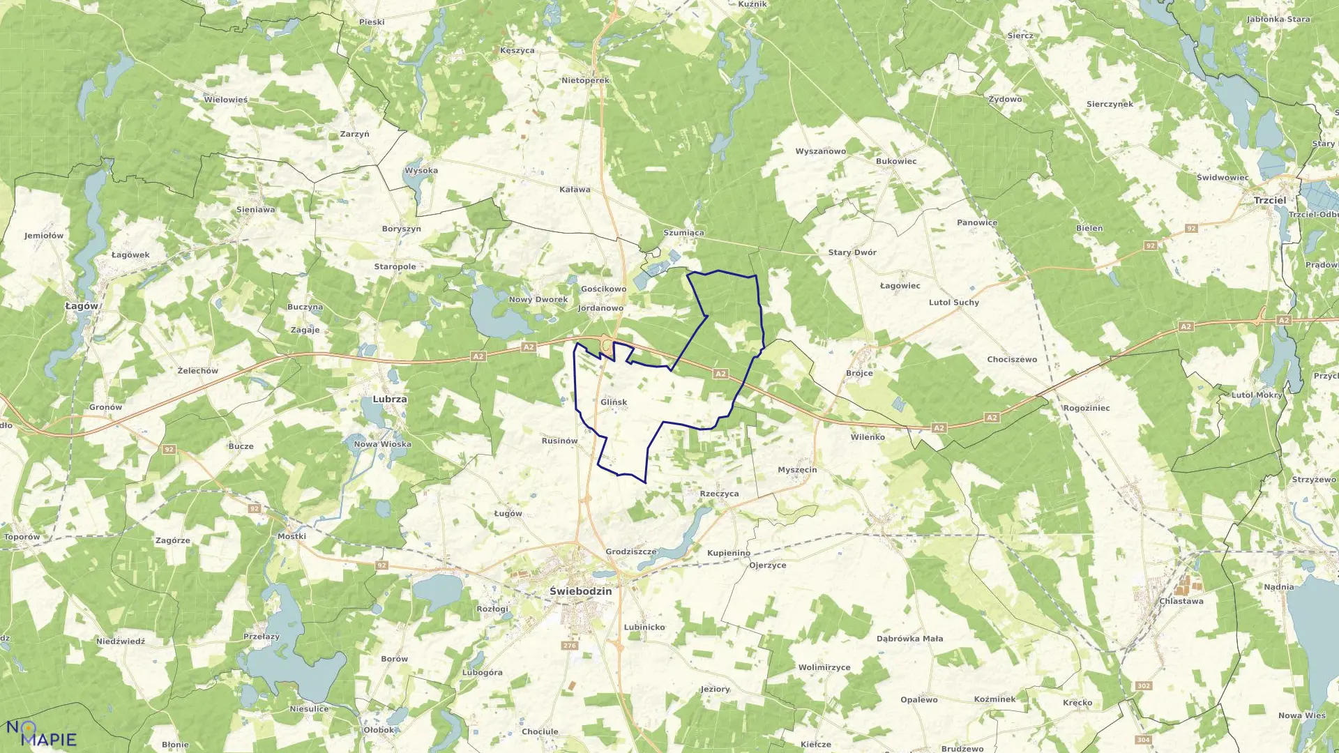 Mapa obrębu Glińsk w gminie Świebodzin